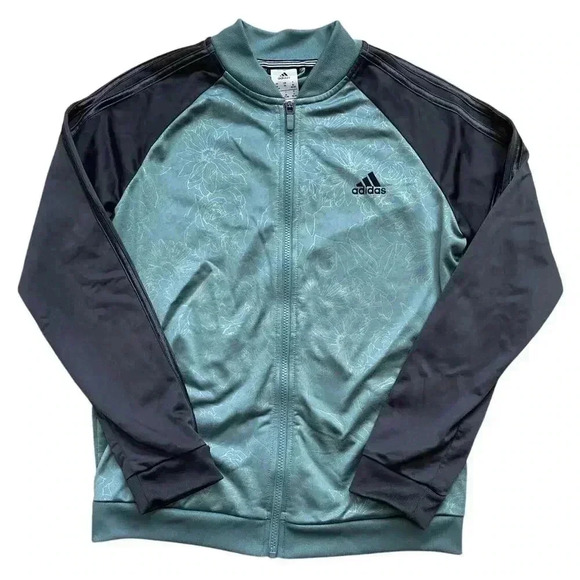 Adidas Women's Embossed Print Climalite Full Zip Track Jacket Teal Carbon M - Picture 1 of 10